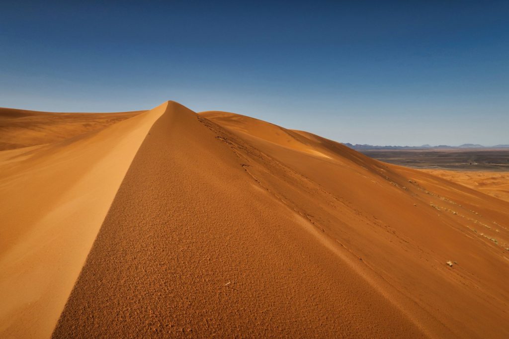 Über den Dünenkamm zur Spitze der hohen Düne (ganz hinten)